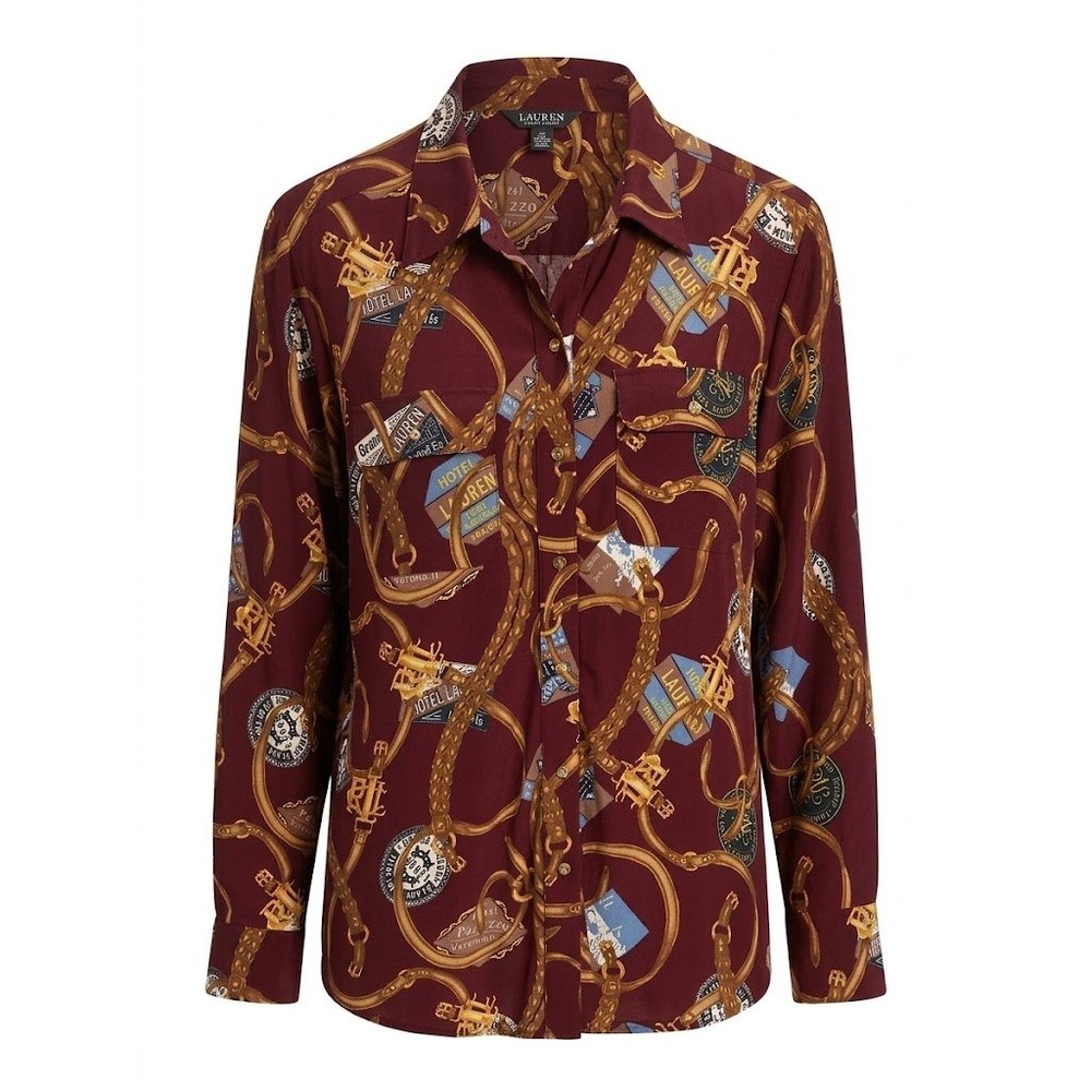 NEW Lauren Ralph Lauren 2X Burgundy Chain Crest Button Front Shirt - CJ